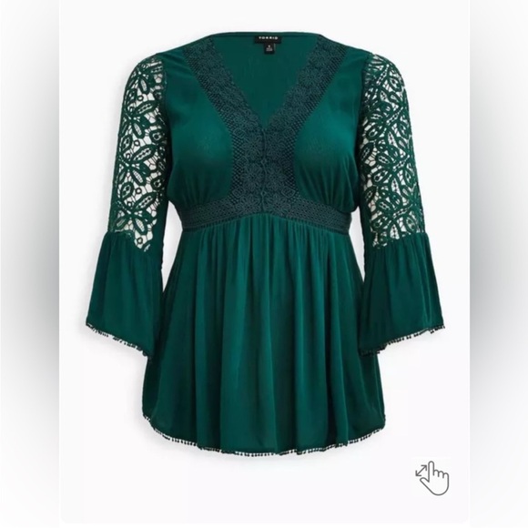 Torrid Green Lace Sleeve Blouse - Picture 4 of 15